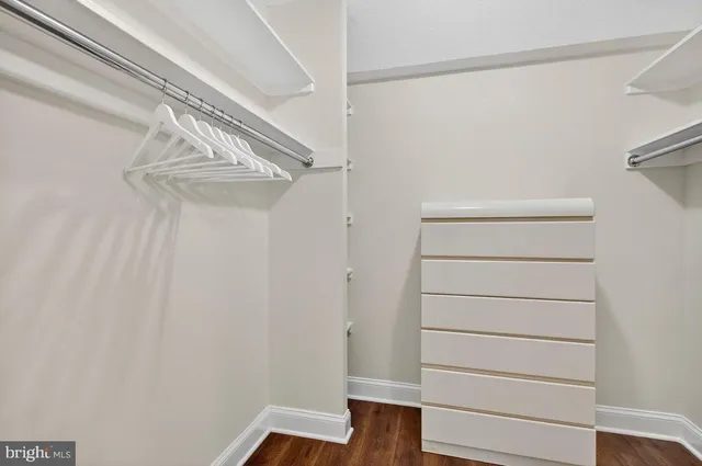 a view of walk in closet with empty racks