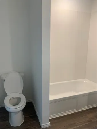 a bathroom with a toilet and a bathtub