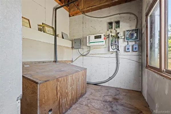 a view of a town with mountains in the background