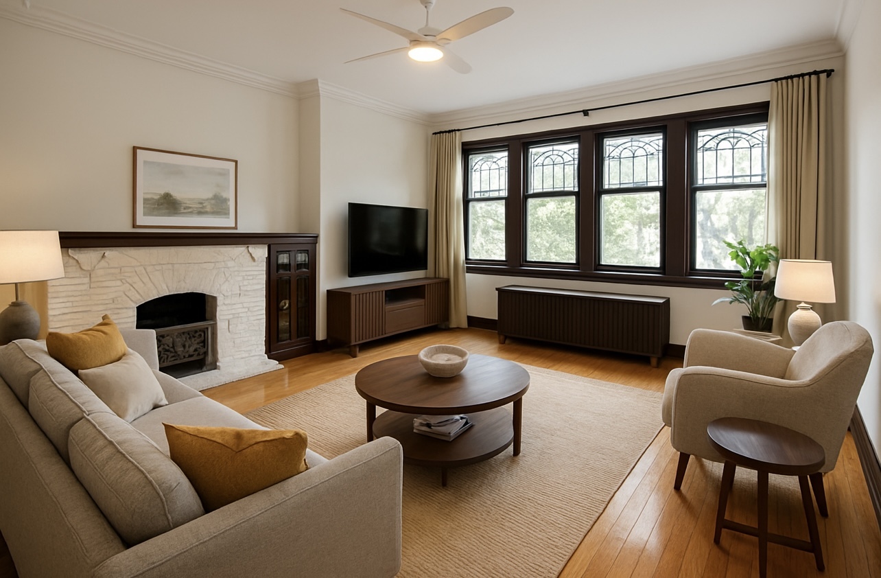 1620 Euclid Avenue, Unit 1 Berwyn, IL 60402 - Photo 2 of 10 a living room with furniture a flat screen tv and a fireplace