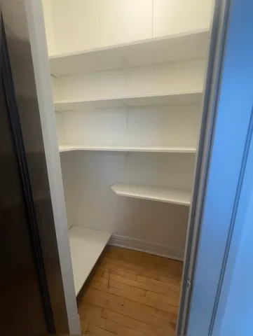 a view of walk in closet with empty racks