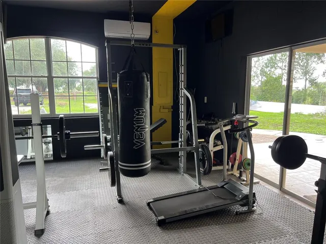 a view of a room with gym equipment