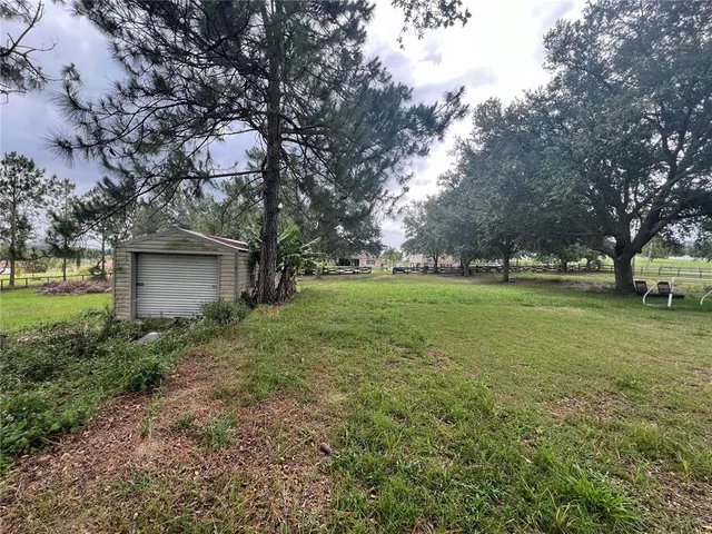 a view of outdoor space with trees all around