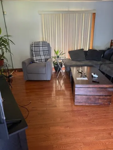 a living room with furniture and a rug