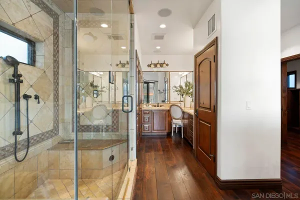 a hallway with wooden floor