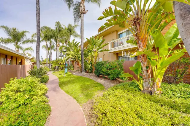 a view of swimming pool with a garden