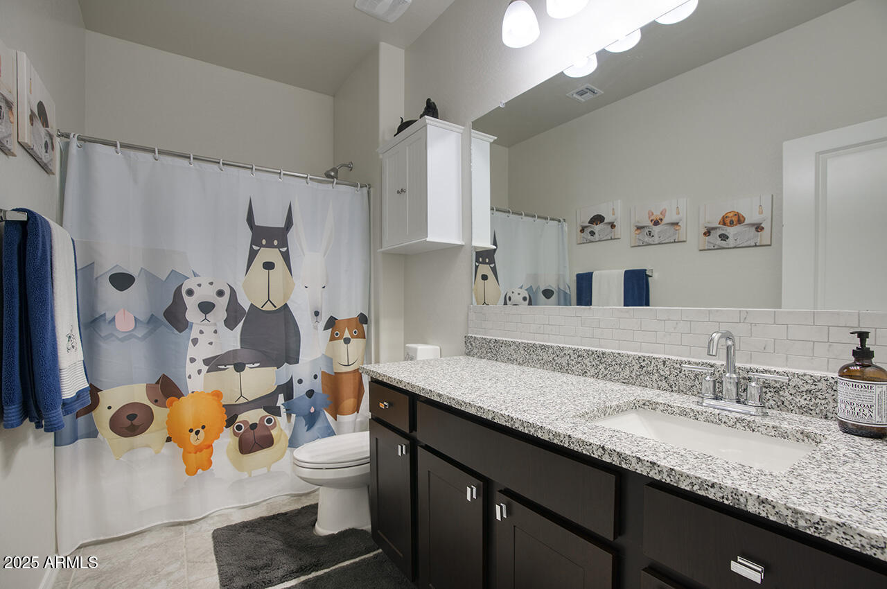 5236 East Emery Road San Tan Valley, AZ 85143 - Photo 13 of 24 a bathroom with a granite countertop sink and a mirror