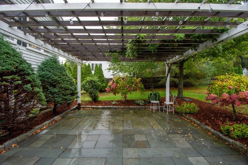 11 Milepost Road Reading, MA 01867 - Photo 29 of 29 a view of a patio with table and chairs under an umbrella