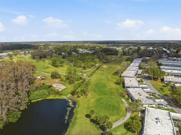 a view of a golf course with a garden
