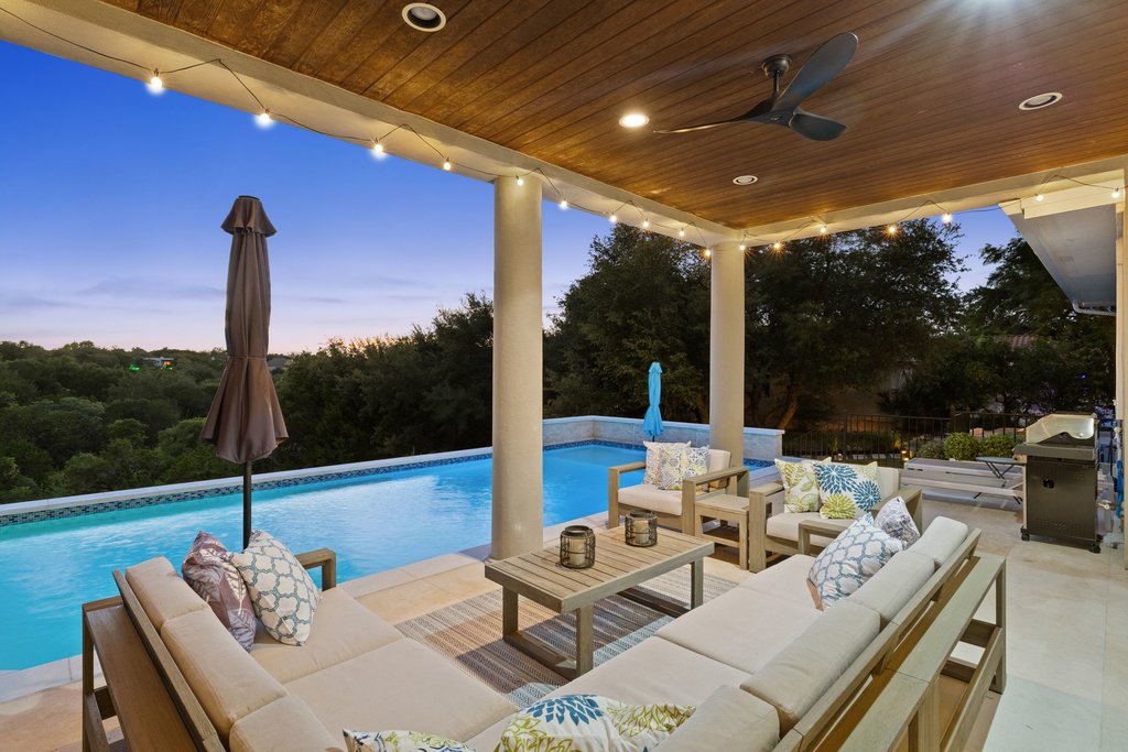 701 Hurst Creek Road Lakeway, TX 78734 - Photo 25 of 37 Covered patio featuring a wood-finish ceiling, and great relaxing views.