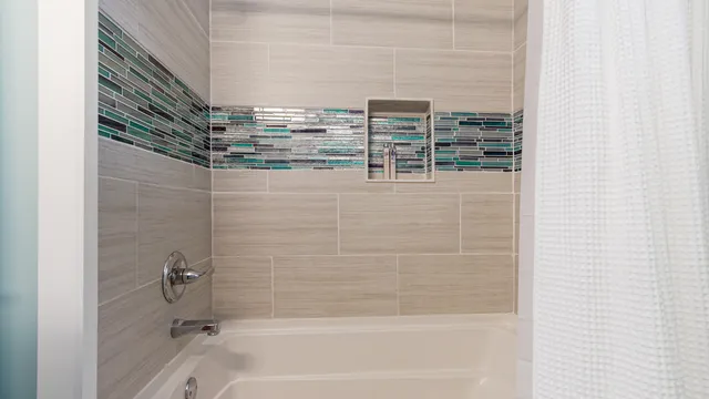 a bathroom with a bathtub