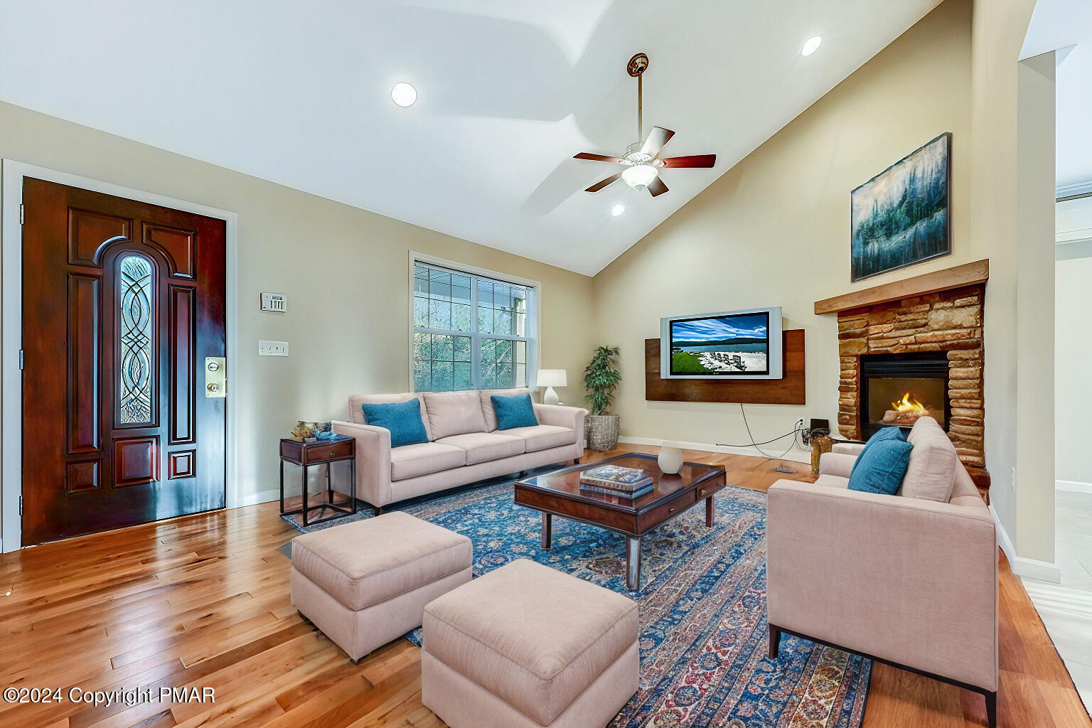 119 Woodland Road Albrightsville, PA 18210 - Photo 5 of 45 a living room with furniture a ceiling fan and a window