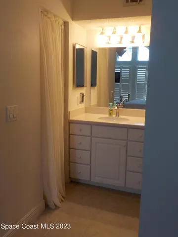 a bathroom with a sink a mirror and a shower