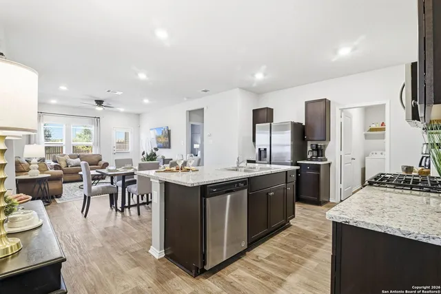 a kitchen with lots of counter top space