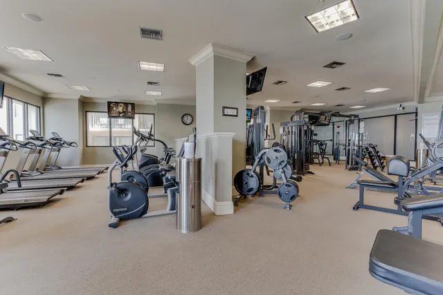 a view of a room with gym equipment