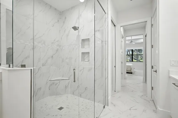 a bathroom with a shower