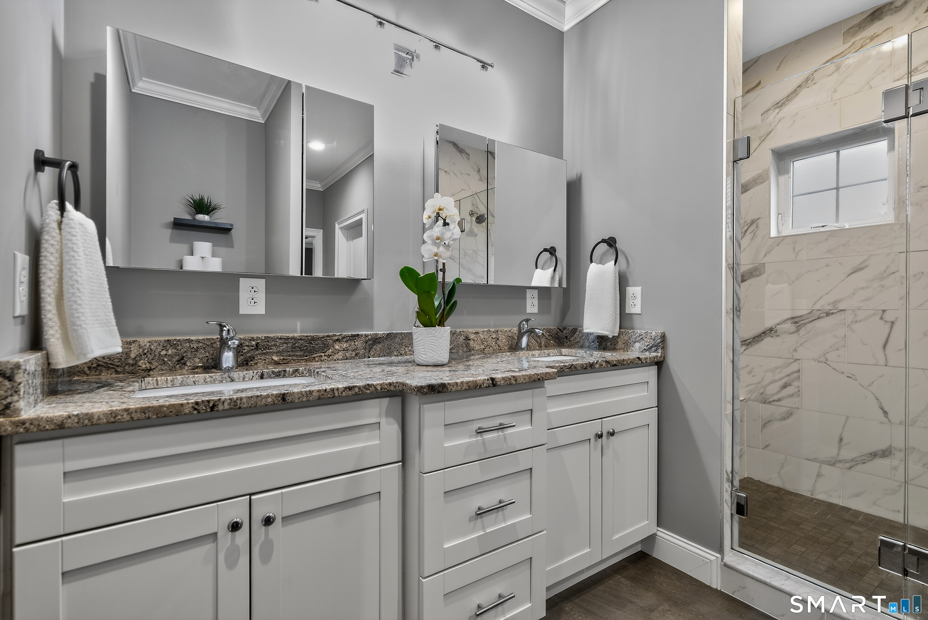 91 Hampden Road Stafford, CT 06076 - Photo 19 of 40 a bathroom with a granite countertop sink and a mirror