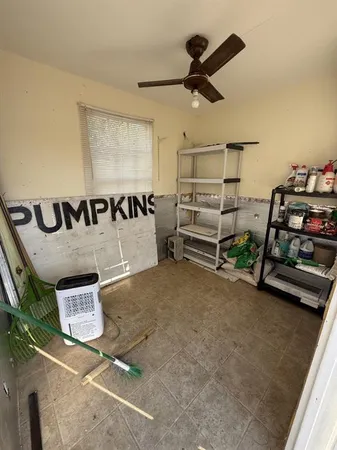a view of a garage with furniture