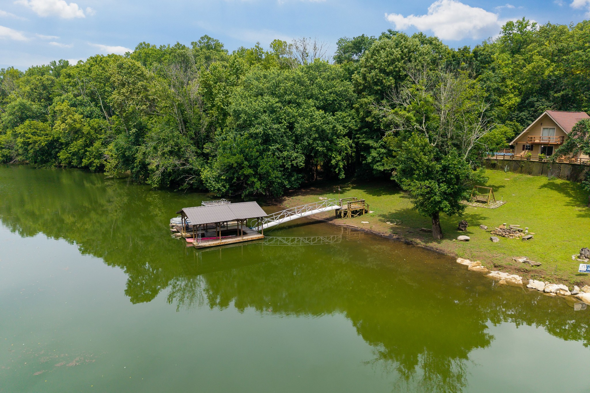 a view of a lake with houses