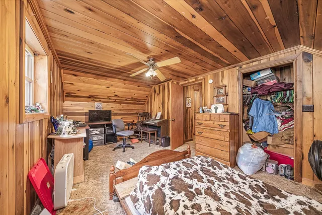 a view of a room with racks on the wall