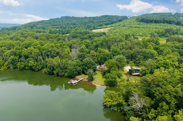 a view of a lake with a city