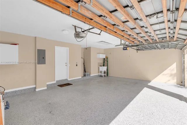 a view of a room with wooden walls