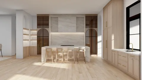 a spacious bathroom with a double vanity sink mirror and bathtub