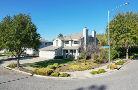 a front view of a house with garden and trees