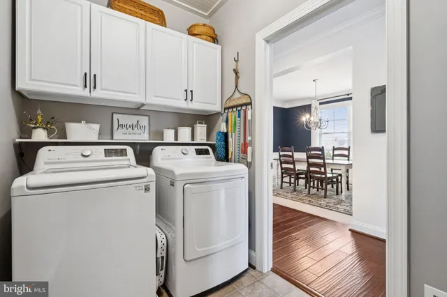 a view of washer and dryer with wooden floor