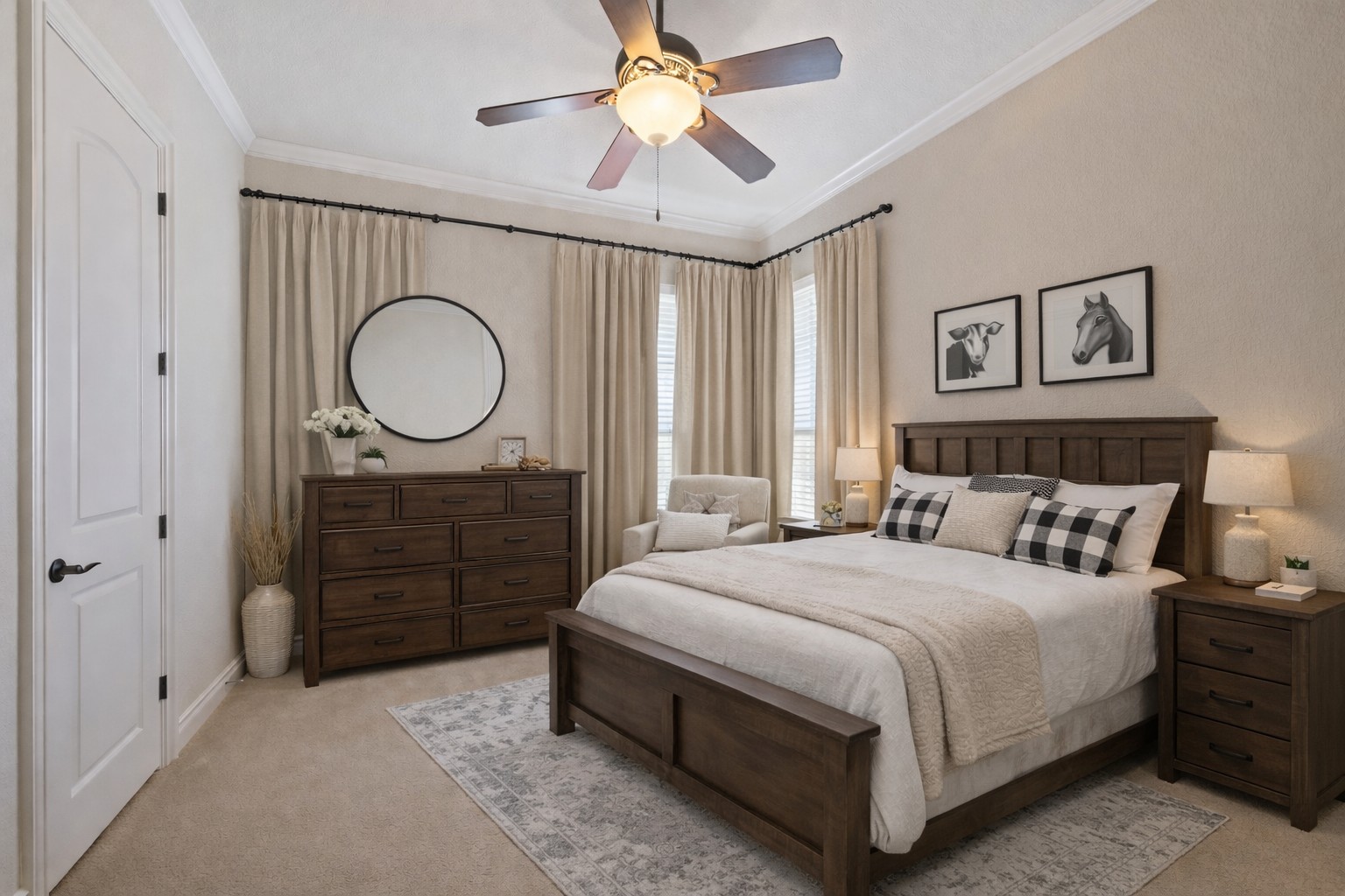 109 Ranchers Club Lane Driftwood, TX 78619 - Photo 14 of 19 Secondary bedroom featuring light colored carpet, ornamental molding, and ceiling fan