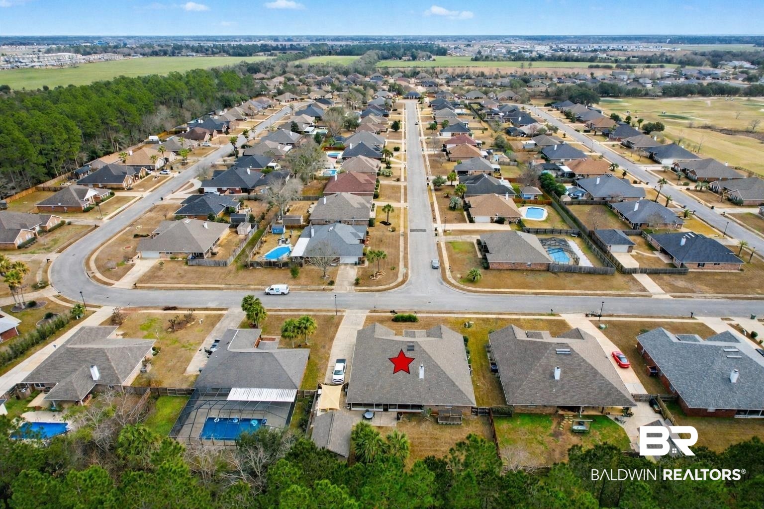 313 Collinwood Loop Foley, AL 36535 - Photo 35 of 36 Aerial view of property and surrounding area with nearby suburban area