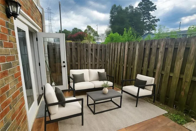 a outdoor view with a sitting space