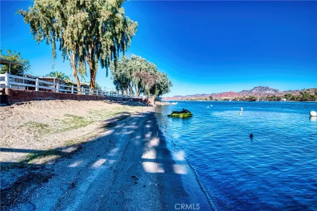 a view of a lake with a mountain in the background
