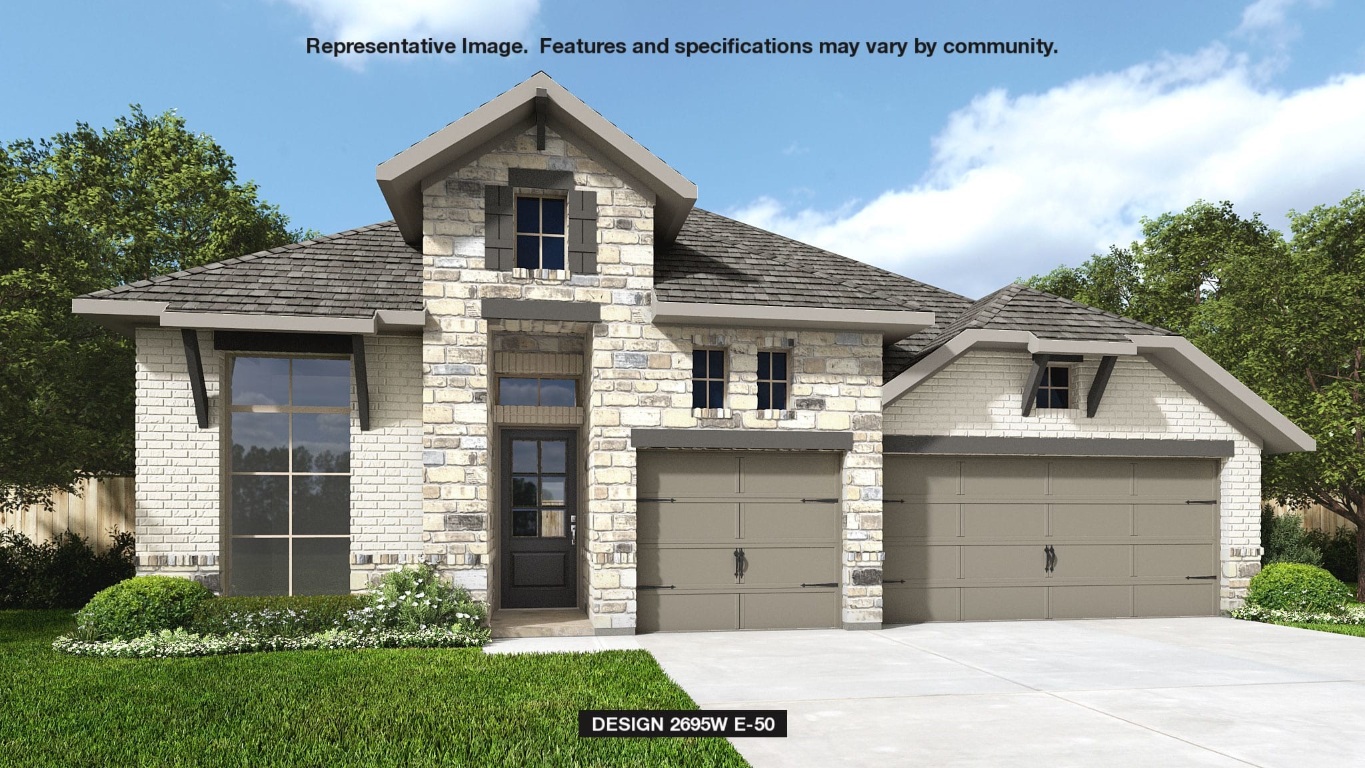 255 Star Rush Trail Georgetown, TX 78633 - Photo 13 of 16 French country home featuring concrete driveway, roof with shingles, stone siding, and brick siding