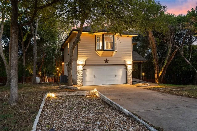 a backyard of a house with trees