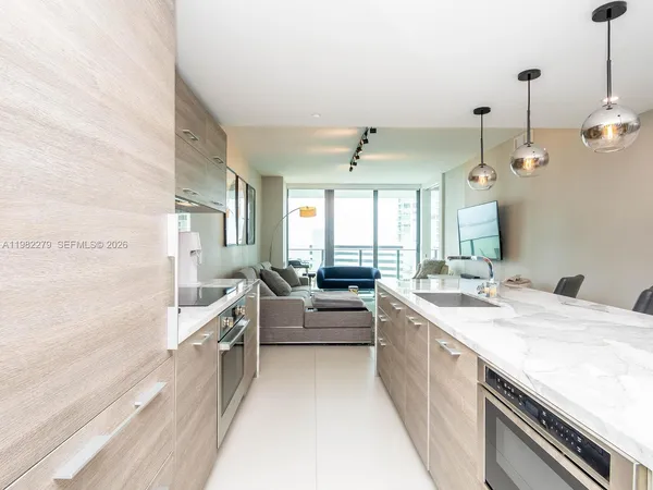 a large room with a lot of counter space
