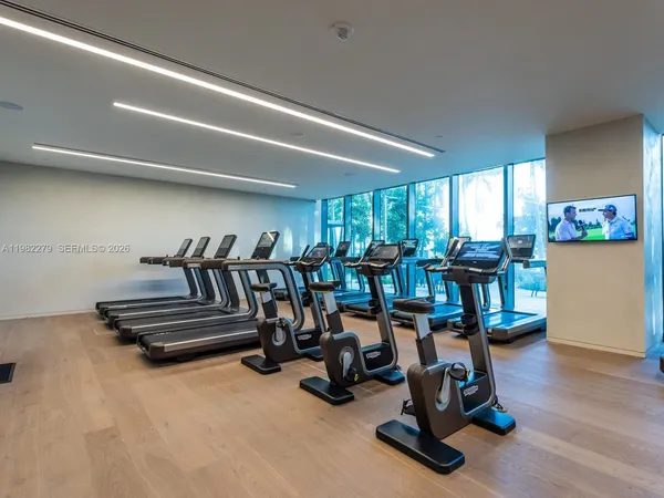 a view of a room with gym equipment