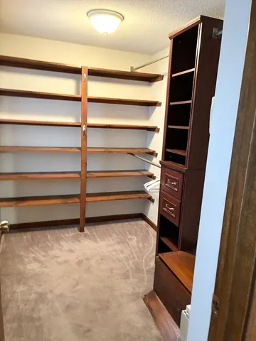 a view of walk in closet with empty racks