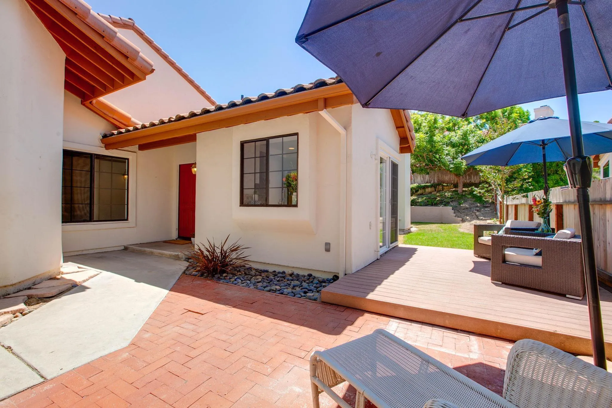 2041 Coolngreen Lane Encinitas, CA 92024 - Photo 29 of 36 a view of a patio with table and chairs under an umbrella