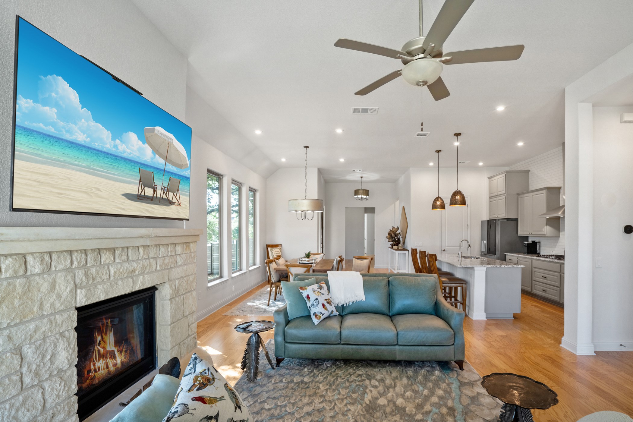 224 Diamondback Drive Georgetown, TX 78628 - Photo 16 of 39 a living room with furniture and a fireplace