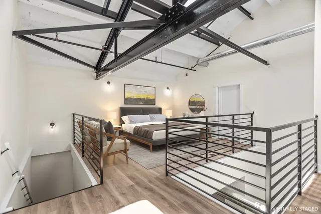 a bedroom with furniture