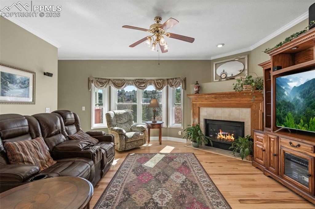 5440 Setters Way Colorado Springs, CO 80919 - Photo 21 of 40 a living room with furniture fireplace and flat screen tv
