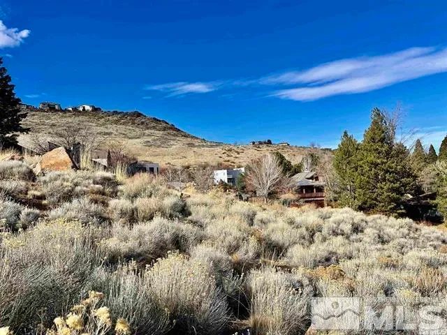 a view of a yard with wooden fence