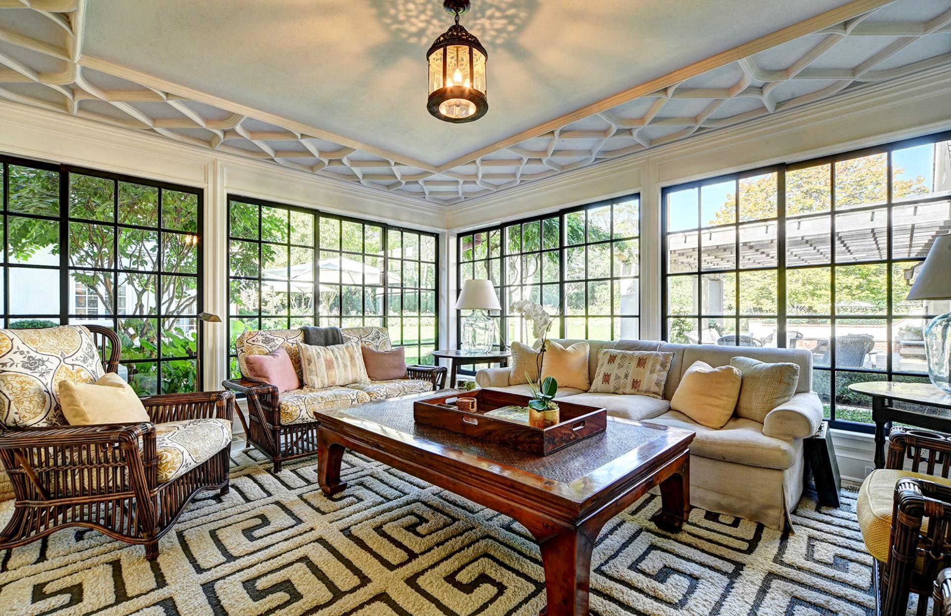 63 Middle Lane East Hampton, NY 11937 - Photo 21 of 39 a living room with furniture and floor to ceiling windows