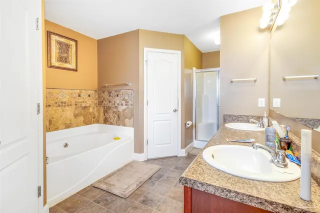 a bathroom with a bathtub