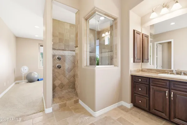 a view of a park with large trees