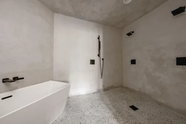 a bathroom with a bathtub