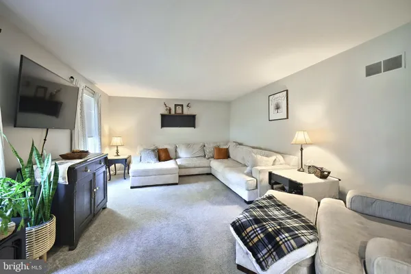 a living room with furniture a flat screen tv and a potted plant