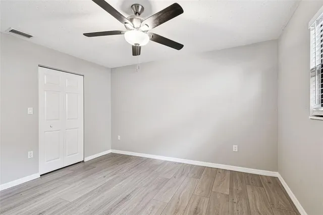 a view of a backyard with a large tree
