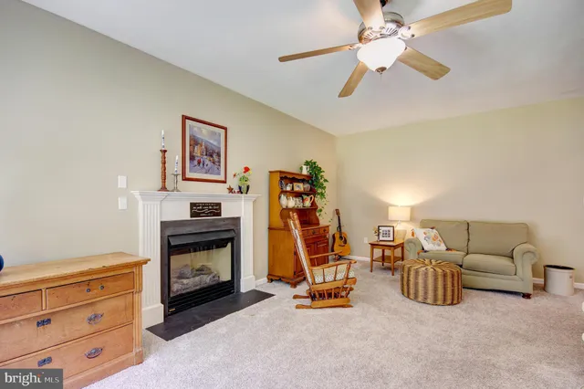 a view of a livingroom with furniture and a fireplace
